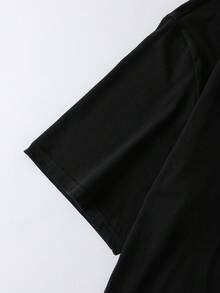 SCOOBY-DOO X SHEIN 男士休闲卡通图案圆领短袖上衣和短裤家居服套装，夏季 - 黑色 - 查看 4