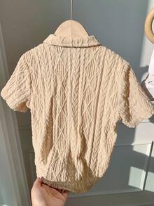 SHEIN Young Boy Plain Collar Textured Fabric Casual Short Sleeve Cardigan