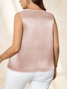 Chikora Plus Size Fashionable Elegant Mesh Patchwork Sleeveless Tank Top, Summer Tops - Pink - View 2