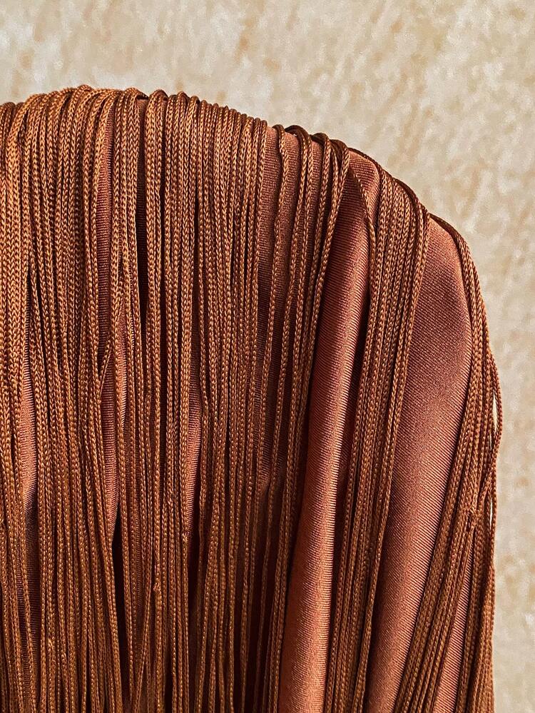 Soleia 两件套度假性感流苏露背吊带短款上衣和低腰裙套装，适合音乐节、波西米亚风、度假、约会、下午茶等场合。 - 棕色 - 查看 8