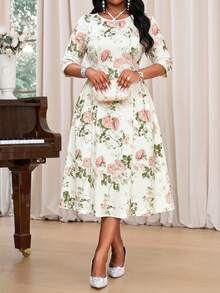 SHEIN Lady 大码优雅派对碎花连衣裙 碎花连衣裙 优雅花园派对连衣裙 大码夏季教堂连衣裙 女士复古连衣裙 女士经典连衣裙 女士春季服装 连衣裙 女士连衣裙 - 彩色 - 查看 6