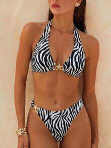 Écloséra Women's Tropical Print Two Pieces Bikini Set, Casual Holiday Style - Multicolor - View 1
