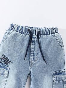 Pantalones jogger de niños con cintura con cordón - Azul lavado medio - Ver 4