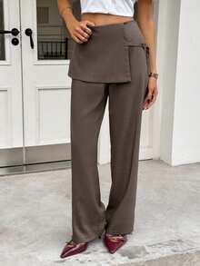 Siren Gaze Women's Slim Fit Double Layer Design Pants, Grey, Suitable For Commuting - Coffee Brown - View 5