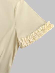 Resyla Blusa de mujer, una camiseta de manga corta en amarillo claro con un diseño de bordes con volantes, una blusa súper hermosa con estilo de ballet para primavera/verano 2026, un regalo para amigos - Amarillo - Ver 4