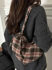 Joivida 1 Piece Cute Heart Pattern Versatile Canvas Plaid Bag Women Korean Style Large Capacity Crossbody Bag For Student School Class Casual Daily Use Artistic Shoulder Bag Must Have Trending Fashion Accessory - Multicolor - View 14