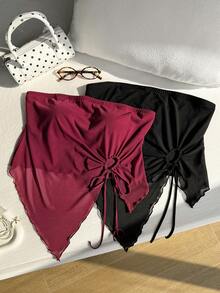 SHEIN EZwear 2 pièces Hauts décontractés avec volants et ourlet asymétrique, taille avec cordon, pour grandes tailles. Tenue de vacances, printemps/été - Multicolore - Voir 2