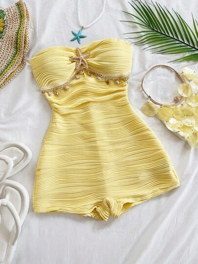 Soleia Women's Jacquard Knit Textured Fabric Metal Accent Jumpsuit, Suitable For Party, Christmas, Date Night, Nightclub, Beach, Cruise, Afternoon Tea, Bohemian, Boho, Vacation, Fall