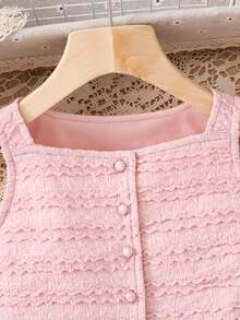 Áo không tay dệt kim màu trơn dành cho bé gái, kiểu dáng thường ngày, thích hợp cho kỳ nghỉ hè. - Hồng - Xem 6