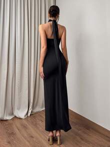 Firerie 女士优雅简约精致正式连衣裙，配金属装饰领带，适合假日、婚礼、派对、约会、生日、度假等场合。 - 黑色 - 查看 8