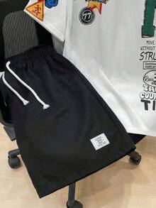 SHEIN 2pcs/Set Teen Boys' Casual Short Sleeve T-Shirt And Shorts Set, Street Punk Rock School Style, Suitable For Spring/Summer, Graffiti Print & Color Block - Multicolor - View 5