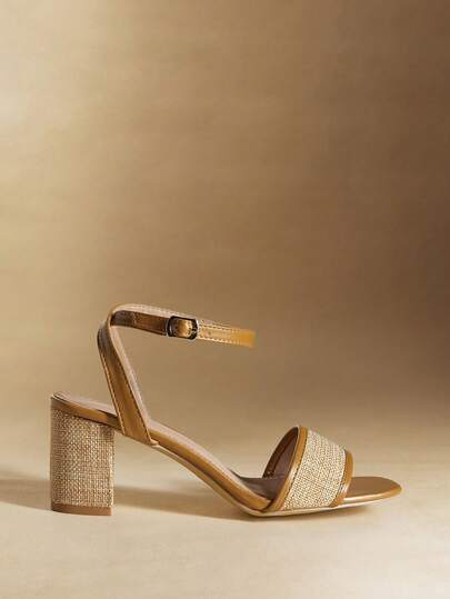 Rosivie Sandalias cuadradas cómodas y casuales de tacón medio grueso para mujer, con diseño de correa de tela tejida y cuero sintético de dos tonos, adecuadas para uso diario, fiestas, estilo bohemio, western y festivales de música