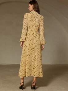 Revavyn Đầm midi dài eo thắt kiểu dáng châu Âu, họa tiết chấm bi màu nước thời trang, thích hợp cho mùa thu/đông. - Nhiều màu - Xem 6