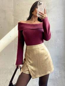 Firerie 优雅摩登性感高腰显瘦PU皮裙裤，秋冬季时尚皮质短裤 - 金色 - 查看 6