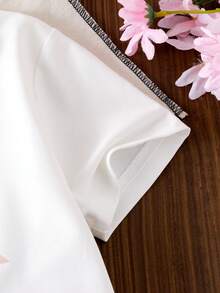 SHEIN Set de 2 piezas (Pequeño) Estilo coreano suelto y lindo para niñas - Top corto y conjunto de camiseta, verano - Rosa - Ver 5