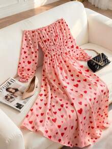 Chiquease Đầm dài in hình trái tim màu hồng dành cho nữ, thích hợp cho đi làm hàng ngày, hẹn hò ngày Valentine, dã ngoại mùa xuân, làm vườn, chụp ảnh, picnic, giờ nghỉ giải và các hoạt động khác. - Màu Hồng  Dưa hấu - Xem 3