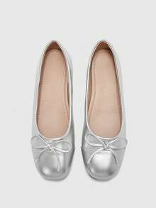 CUCCOO BIZCHIC 女士方头亮片拼接鞋，优雅银色鞋 - 銀色 - 查看 2