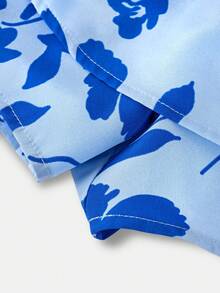 SHEIN Váy quần cho bé gái tuổi teen, chất liệu dệt hoa, thắt nơ ở eo, xếp ly hai lớp, kiểu dáng thường ngày. - Màu xanh nhạt - Xem 7