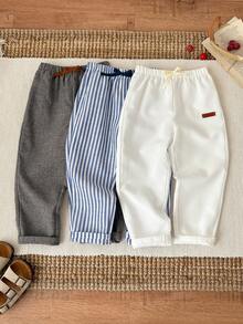 SHEIN 3件套男童休闲百搭裤，灰、白、蓝、白条纹，适合休闲外出和正式场合，春夏款 - 彩色 - 查看 7