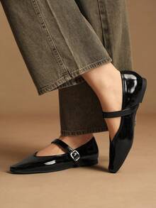 Rosivie Women's Buckle Design Casual Retro Shoes For Daily Wear - Black - View 3