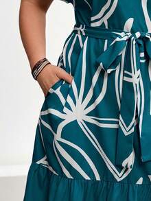 Miaspire Gaun Liburan Kasual Ukuran Besar dengan Motif Bunga dan Patchwork, Gaun Musim Panas - Dark Green - View 7
