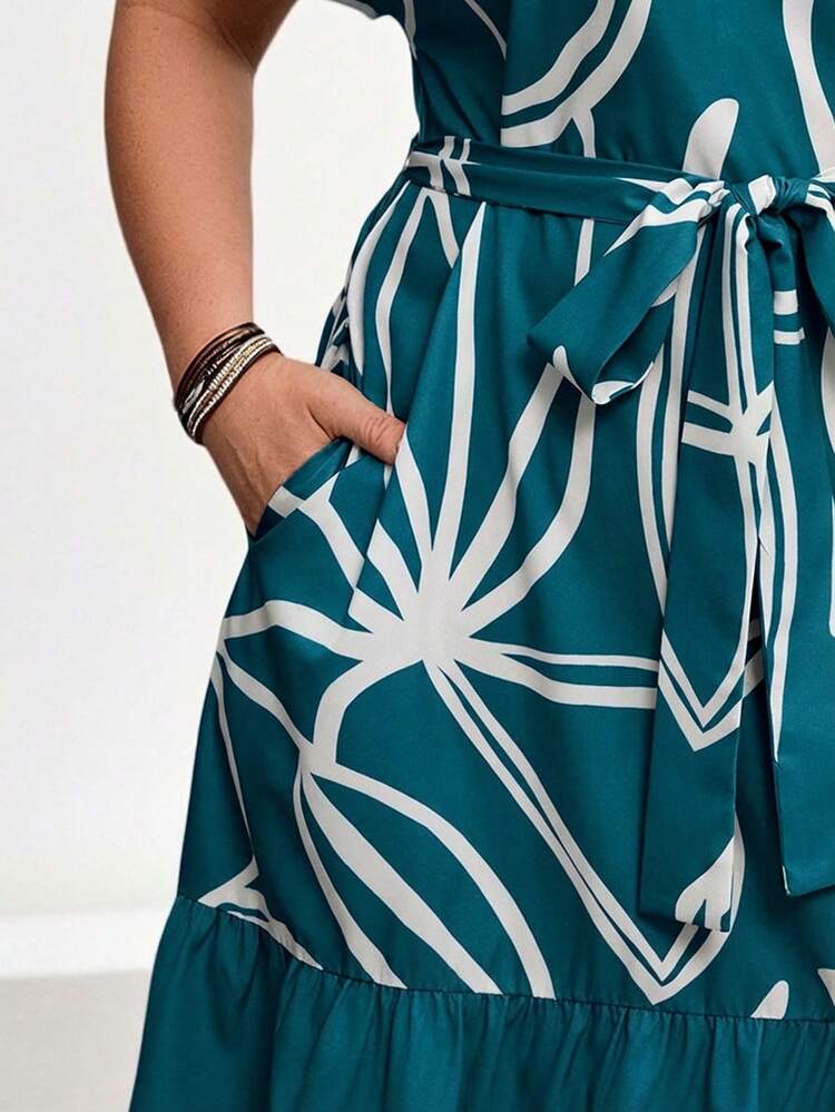 Plus Size Casual Vacation Floral Print Patchwork Dress, Summer Dresses