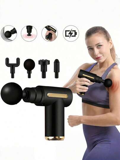 Teckwe 便携式肌肉按摩枪，适用于全身按摩，配备LED触摸屏、速度调节、可充电和4个可更换按摩头，筋膜枪 - 肌肉按摩椅 - 专业理疗级多功能迷你电动手持锤式肩颈按摩器