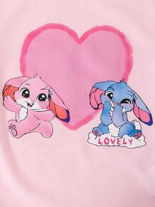 SHEIN Sparklyn 两件套女童针织白色短袖T恤衫和亮片蝴蝶结装饰口袋工装裤，时尚夏季套装 - 彩色 - 查看 3