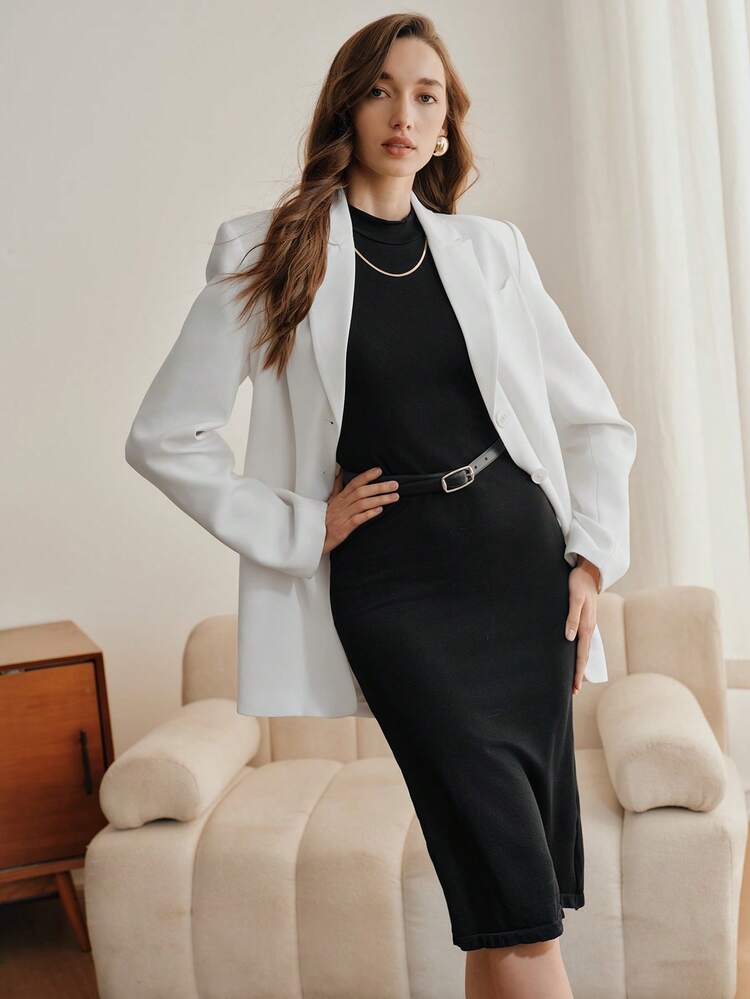 Anewsta Essential Slim Fit Bodycon Midi Dress, Elegant Lady Style, Seamless, Autumn