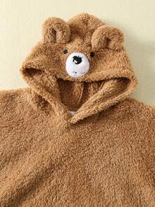 SHEIN 男婴可爱休闲蓬松卡其色卡通图案连帽泳衣 - 彩色 - 查看 5