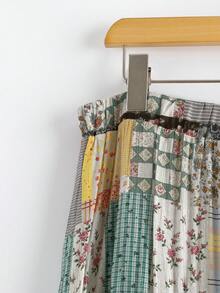 Sweetra Chân váy maxi đa năng kiểu boho cổ điển phối họa tiết chắp vá dành cho nữ cỡ lớn. - Nhiều màu - Xem 5