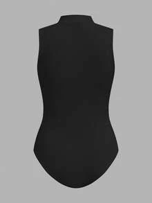 SHEIN EZwear Bộ áo liền thân dệt kim 2 mảnh màu đen trắng dành cho nữ - Nhiều màu - Xem 7