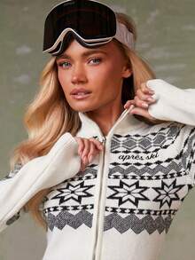 Athîral Women's Retro Pattern Zip-Up Jumpsuit - White - View 2