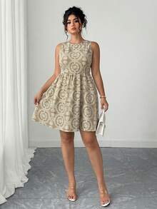 Elenzga Vacation Style Backless Halter Tie A-Line Dress - Khaki - View 4