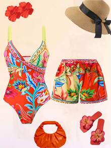 Swim Oasis 2026新款春夏女士两件套泳衣，性感露背沙滩装，定位印花，欧美风格