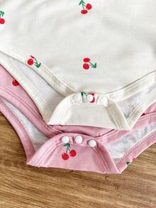 SHEIN Infant/Toddler Cute Letter Print Casual Short Sleeve Romper, Summer - Multicolor - View 7