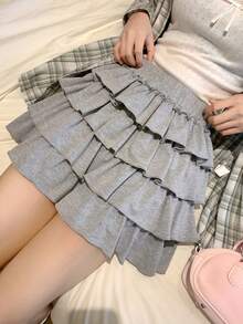 FRIFUL Women's Layered Cake Skirt, Sweet Mini Skirt - Grey - View 1