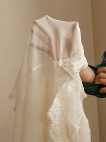 Anewsta Women's Lace Collar Sheer Mesh Flare Sleeve Long Sleeve Blouse - Apricot - View 8