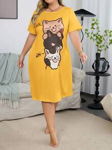 Áo ngủ tay ngắn dệt kim hình mèo dễ thương cỡ lớn - Nhiều màu - Xem 5