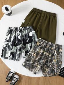 SHEIN Bộ 3 quần short dệt kim dáng rộng, màu trơn và họa tiết lá cây rằn ri, thoải mái khi mặc hàng ngày, phù hợp cho đi làm, đi học, giải trí, du lịch, thể thao, mùa xuân/hè. - Nhiều màu - Xem 4