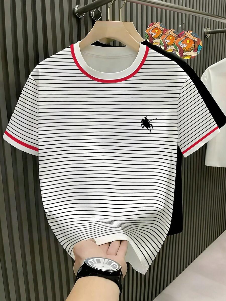 Manfinity Dauomo Men's Casual Striped Crew Neck Short Sleeve T-Shirt, Summer - Multicolor - View 1