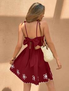 SHEIN Frenchy Women's Summer Vacation Casual Spaghetti Strap Short Dress - Burgundy - View 2