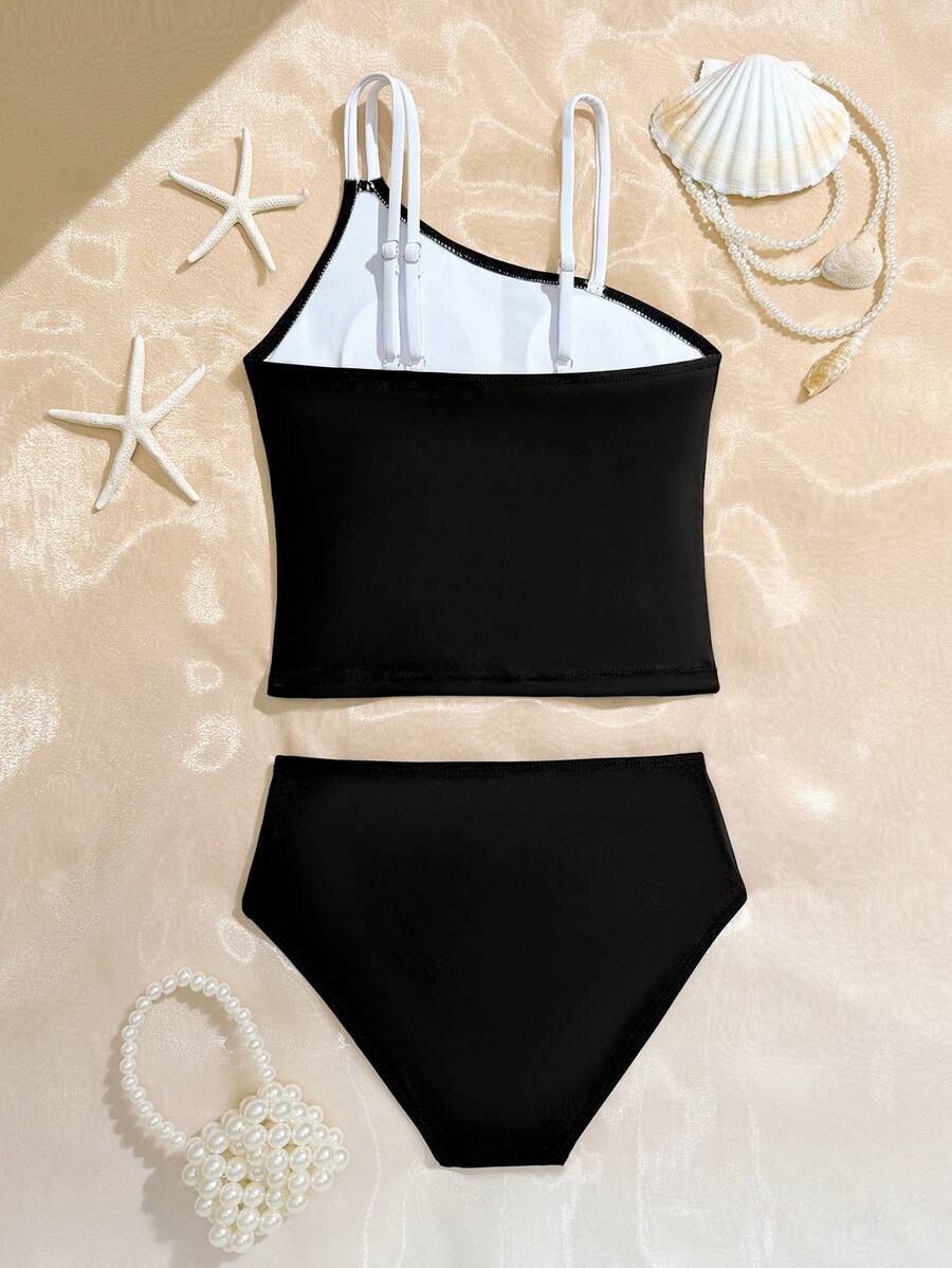 Tween Girls Cutout Design Swimwear Set - Black - View 1