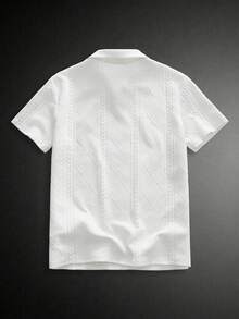 Manfinity VCAY Áo Polo nam màu trơn thanh lịch, thích hợp mặc đi làm hàng ngày, Áo sơ mi ngắn tay nam, Áo polo nam, Áo dệt kim, Áo dệt kim có họa tiết, Áo dệt kim màu trắng. - trắng - Xem 3