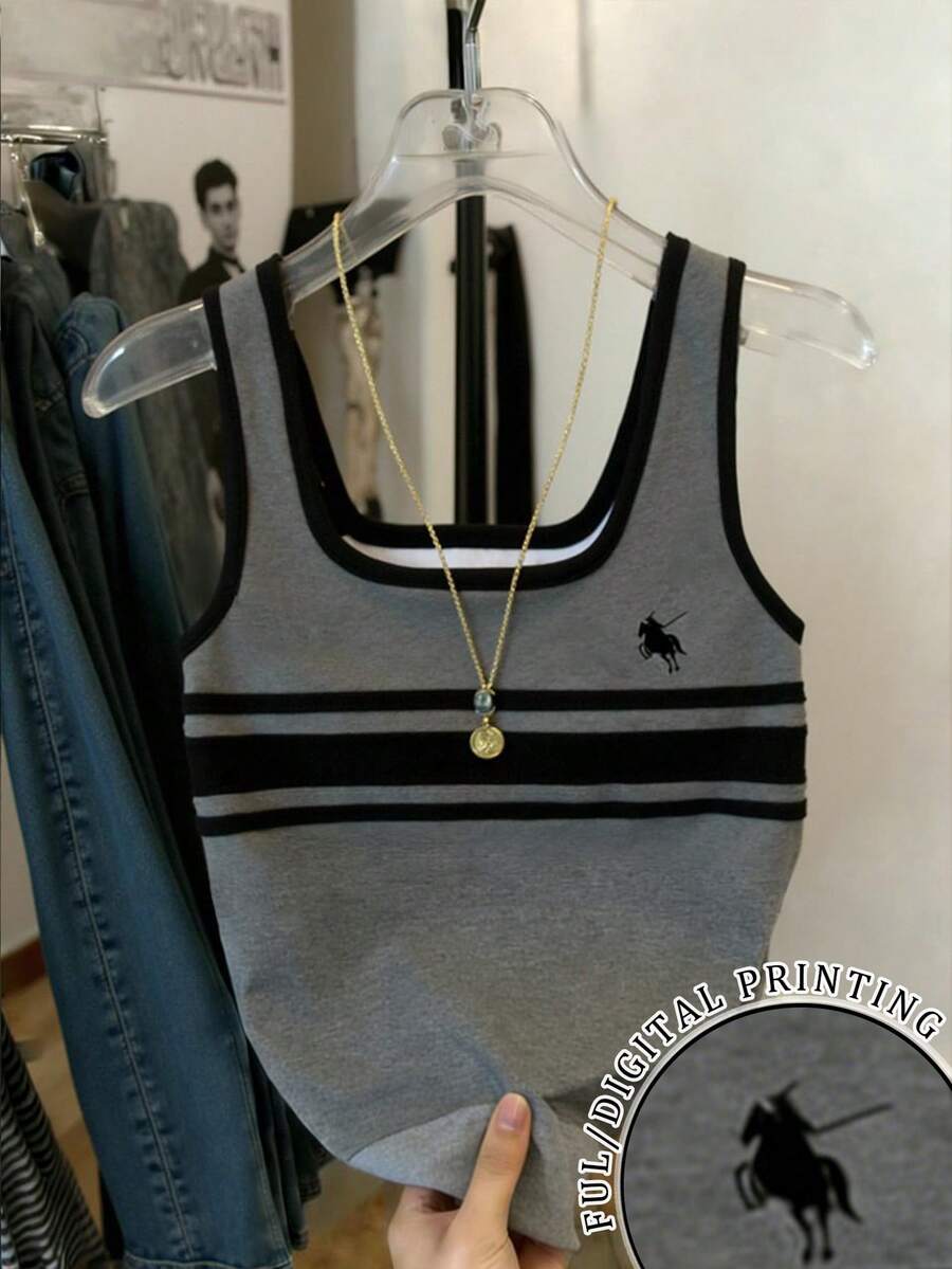 Resyla 畅销款女士修身条纹背心 - 灰色 - 查看 1