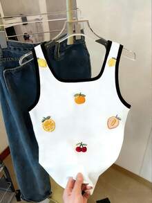 Resyla New Arrival Best-Selling Women's Heart Print Loose Casual Contrast Striped Slim Fit Tank Top - Black and White - View 2