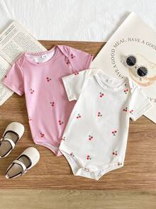 SHEIN Infant/Toddler Cute Letter Print Casual Short Sleeve Romper, Summer - Multicolor - View 1