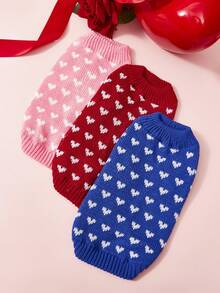 PETSIN Quần áo thú cưng phong cách mới Thu Đông: Áo len dệt kim in hình trái tim, thiết kế cổ ve áo, co giãn, ấm áp, mềm mại và thoải mái cho chó. - Nhiều màu - Xem 5