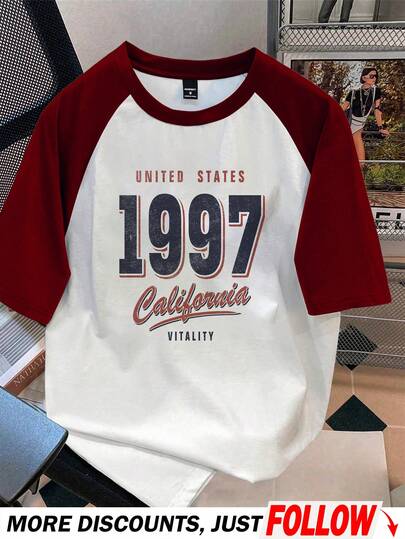 Manfinity Joysei 标准尺寸男士字母印花圆领红色插肩短袖 T 恤