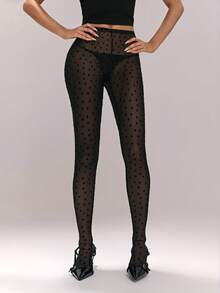Sweetina Women's Valentines Lace Party Black Sheer Sexy Heart Mesh Sheer Leggings,Spring To Summer - Black - View 3